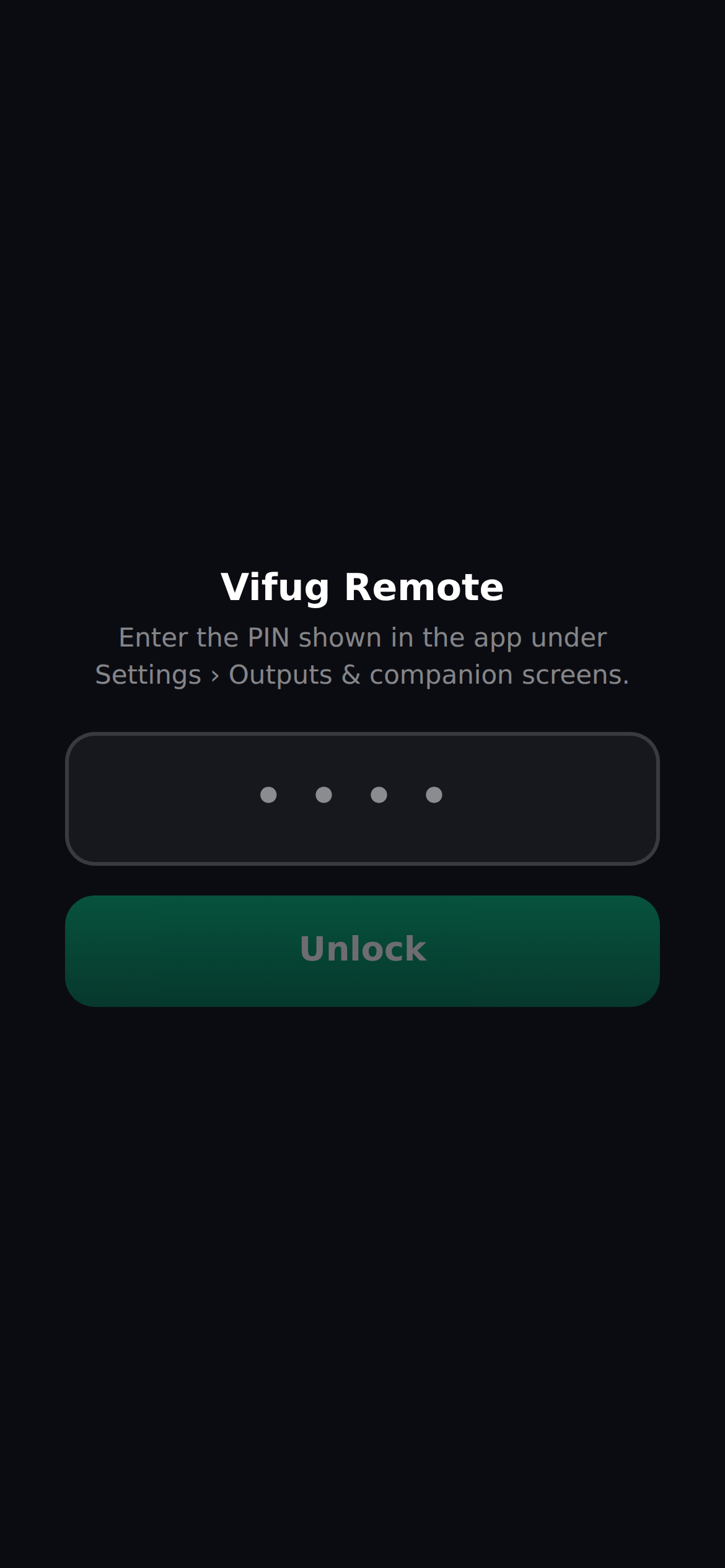 The remote's lock screen on a phone: four PIN boxes and an Unlock button